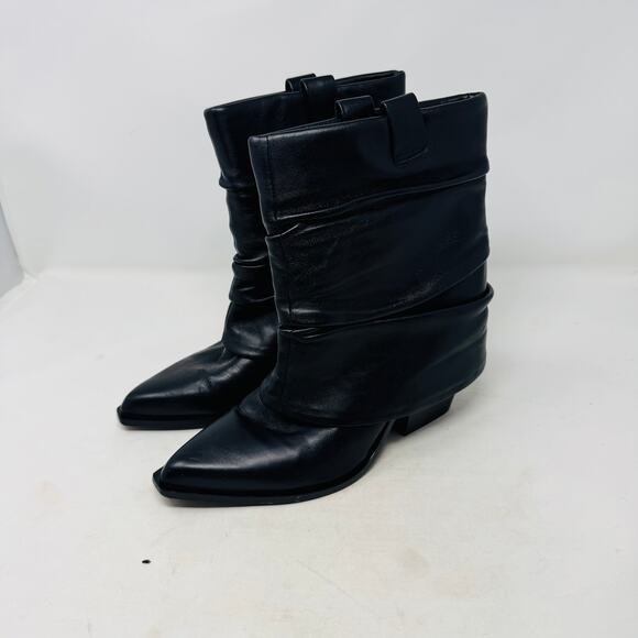 D’Amelio Black Leather Slouch Boots 10M Pointed Toe Minimalist Sleek - Picture 14 of 14